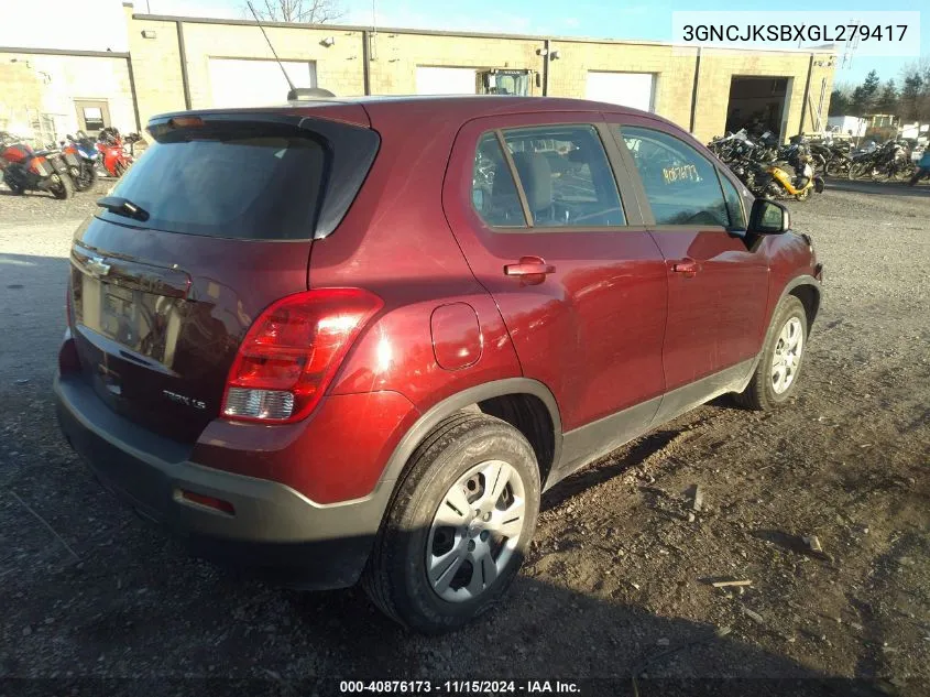 2016 Chevrolet Trax 1Ls VIN: 3GNCJKSBXGL279417 Lot: 40876173