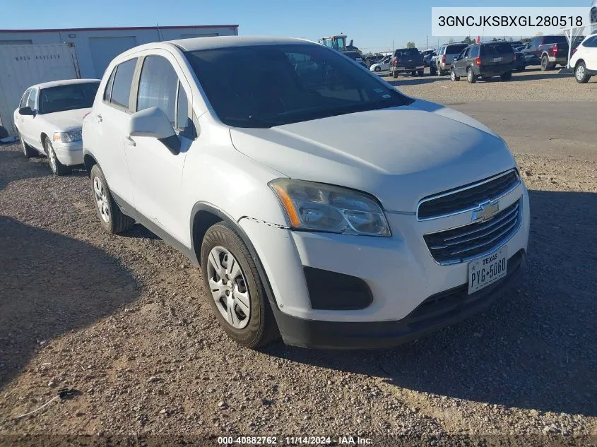 2016 Chevrolet Trax 1Ls VIN: 3GNCJKSBXGL280518 Lot: 40882762