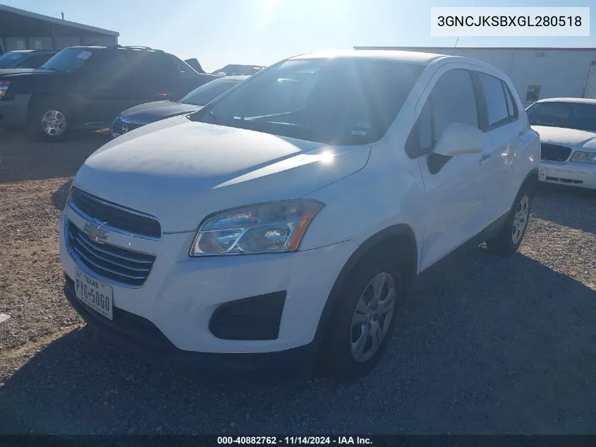 2016 Chevrolet Trax 1Ls VIN: 3GNCJKSBXGL280518 Lot: 40882762