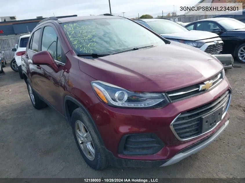 2017 Chevrolet Trax VIN: 3GNCJPSBXHL234301 Lot: 12138003