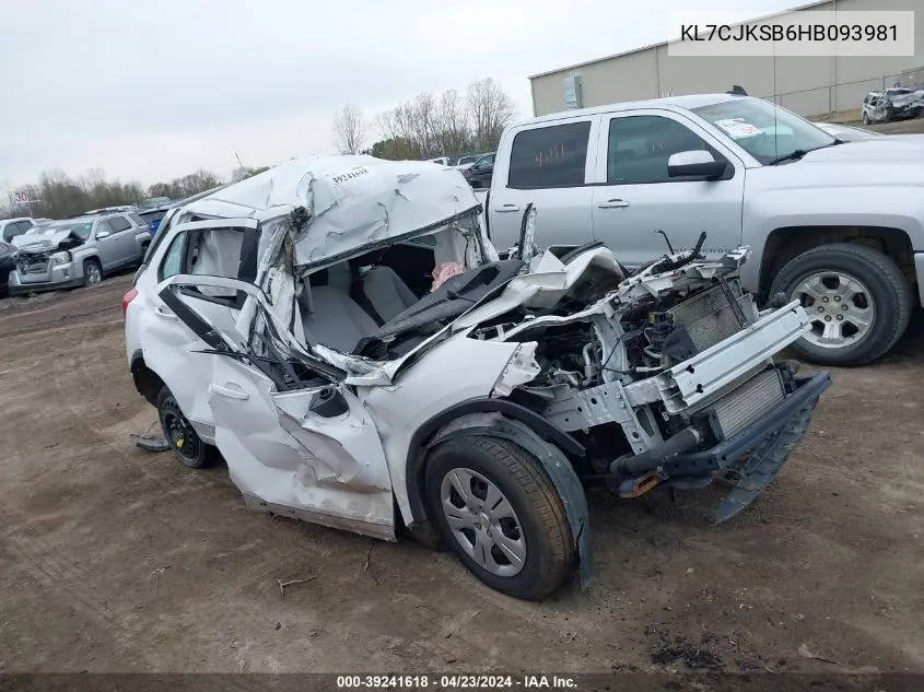 2017 Chevrolet Trax Ls VIN: KL7CJKSB6HB093981 Lot: 39241618