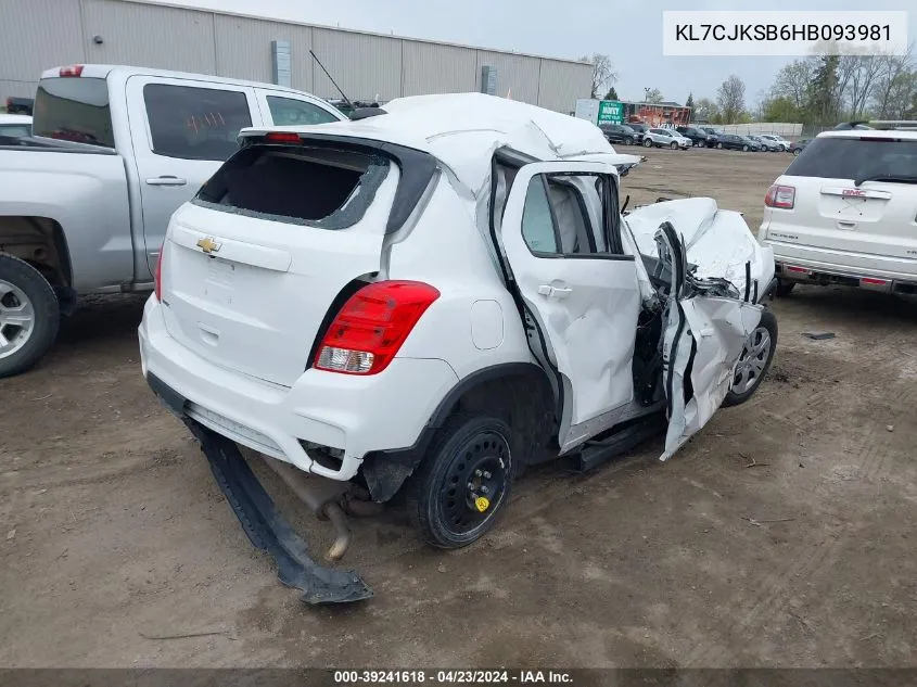 2017 Chevrolet Trax Ls VIN: KL7CJKSB6HB093981 Lot: 39241618