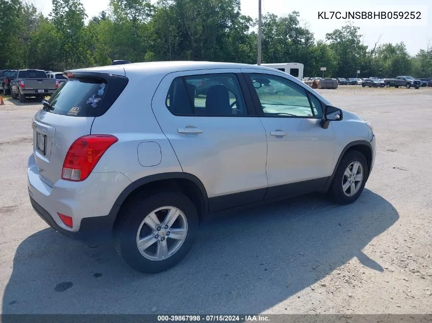 2017 Chevrolet Trax Ls VIN: KL7CJNSB8HB059252 Lot: 39867998