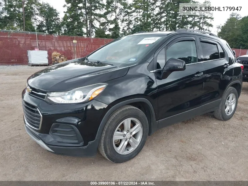 2017 Chevrolet Trax Lt VIN: 3GNCJLSB0HL179947 Lot: 39900106