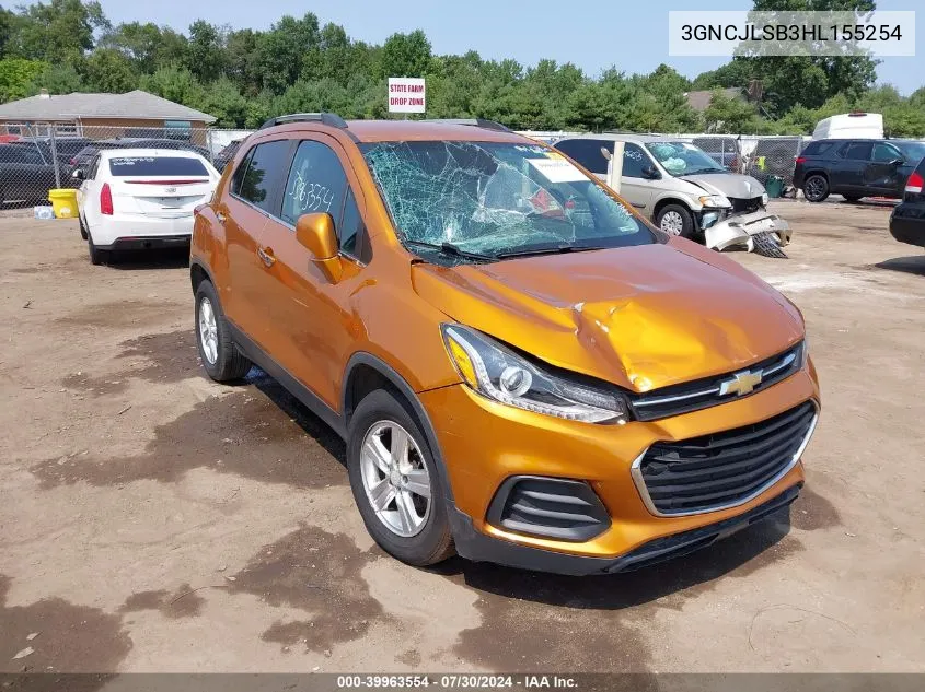 2017 Chevrolet Trax Lt VIN: 3GNCJLSB3HL155254 Lot: 39963554