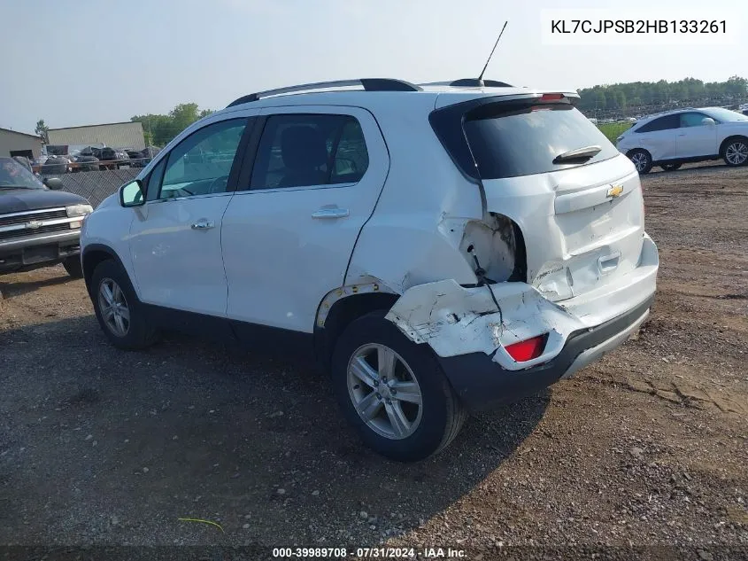 2017 Chevrolet Trax Lt VIN: KL7CJPSB2HB133261 Lot: 39989708