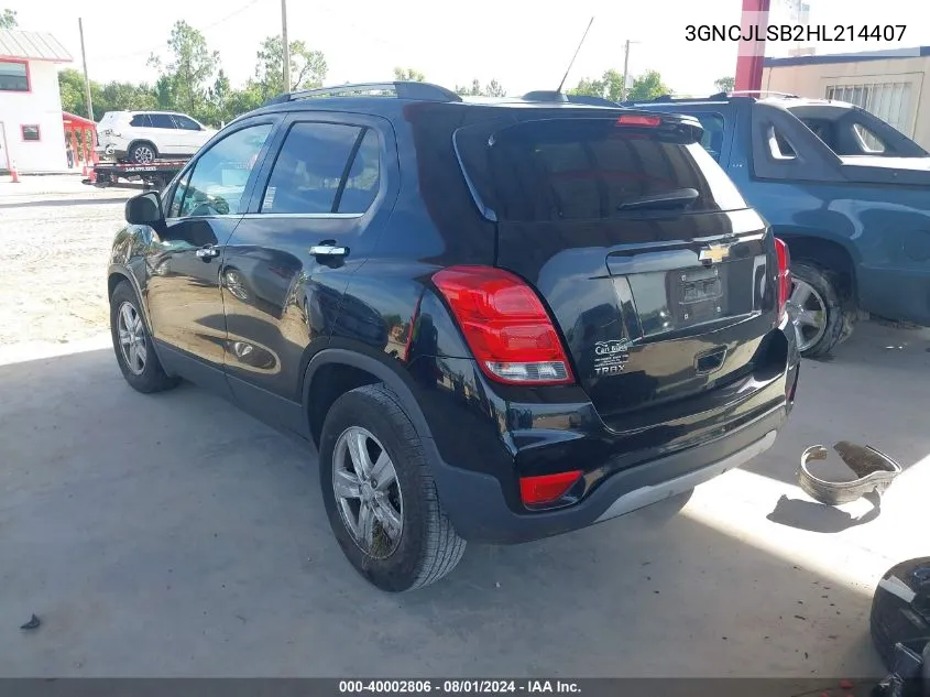 2017 Chevrolet Trax Lt VIN: 3GNCJLSB2HL214407 Lot: 40002806