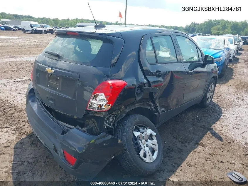 2017 Chevrolet Trax Ls VIN: 3GNCJKSBXHL284781 Lot: 40008449