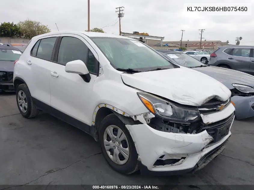 2017 Chevrolet Trax Ls VIN: KL7CJKSB6HB075450 Lot: 40168976