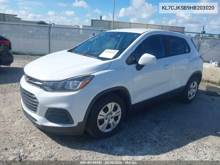 2017 Chevrolet Trax Ls VIN: KL7CJKSB9HB203020 Lot: 40189592