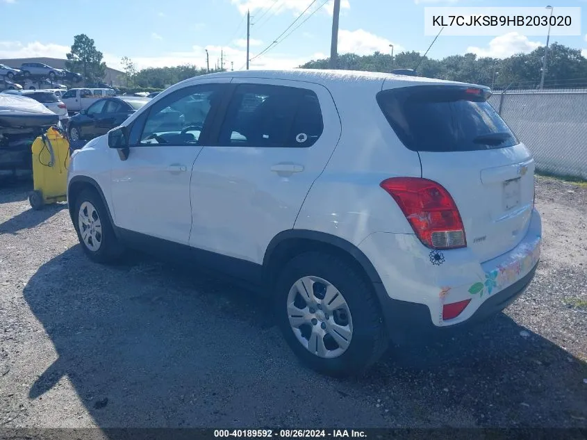 2017 Chevrolet Trax Ls VIN: KL7CJKSB9HB203020 Lot: 40189592