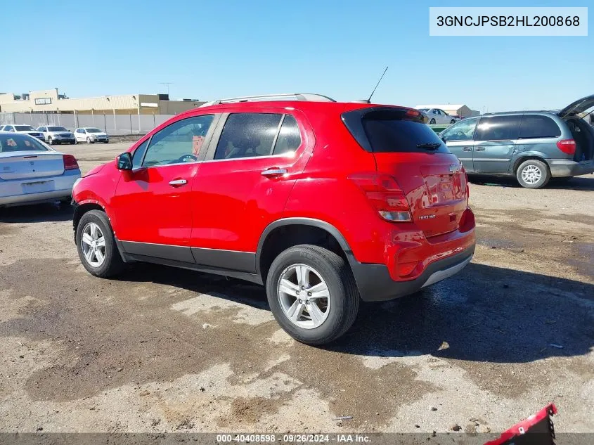 2017 Chevrolet Trax Lt VIN: 3GNCJPSB2HL200868 Lot: 40408598