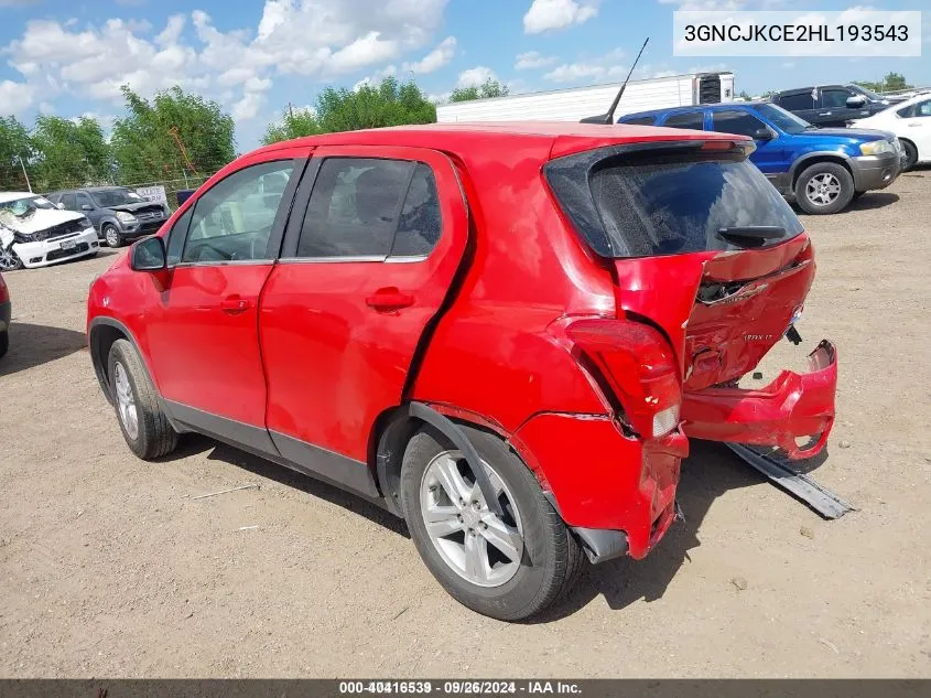 2017 Chevrolet Trax VIN: 3GNCJKCE2HL193543 Lot: 40416539