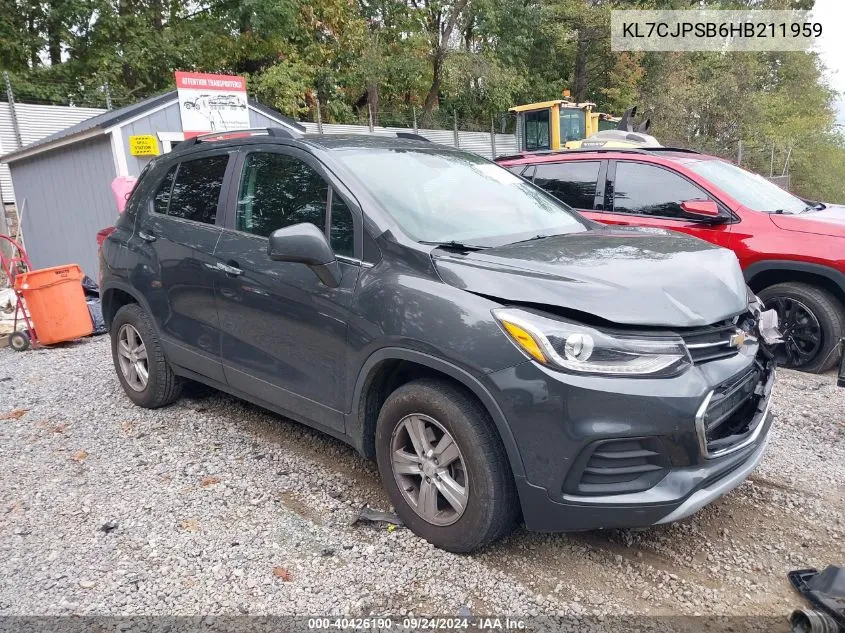 2017 Chevrolet Trax Lt VIN: KL7CJPSB6HB211959 Lot: 40426190