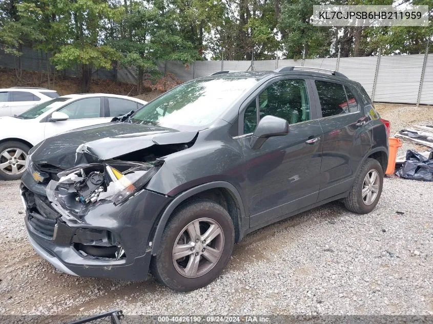 2017 Chevrolet Trax Lt VIN: KL7CJPSB6HB211959 Lot: 40426190