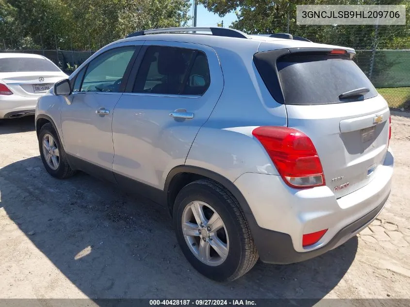 2017 Chevrolet Trax Lt VIN: 3GNCJLSB9HL209706 Lot: 40428187