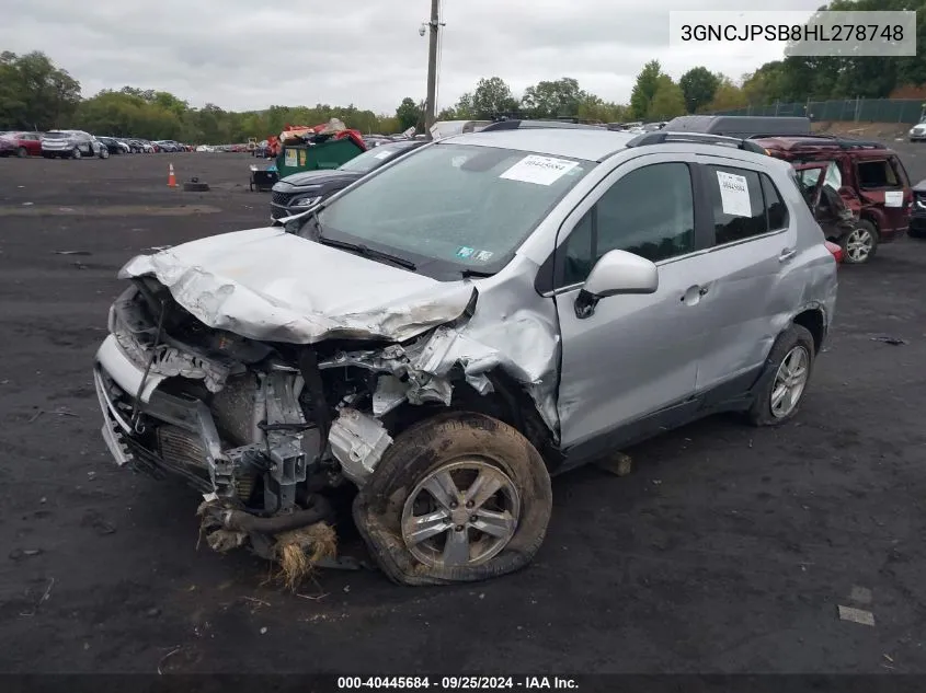 2017 Chevrolet Trax Lt VIN: 3GNCJPSB8HL278748 Lot: 40445684