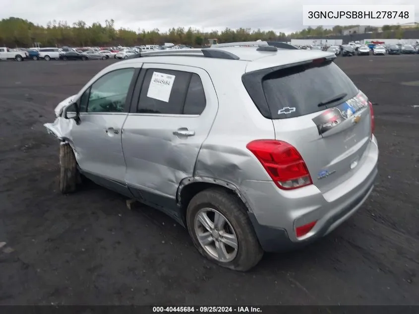 2017 Chevrolet Trax Lt VIN: 3GNCJPSB8HL278748 Lot: 40445684