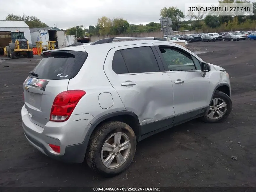 2017 Chevrolet Trax Lt VIN: 3GNCJPSB8HL278748 Lot: 40445684