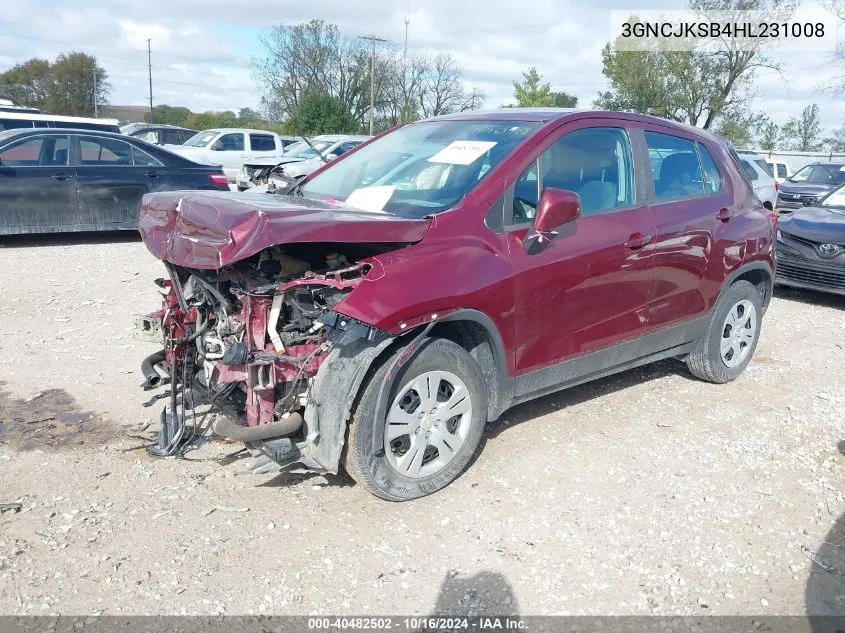 2017 Chevrolet Trax Ls VIN: 3GNCJKSB4HL231008 Lot: 40482502