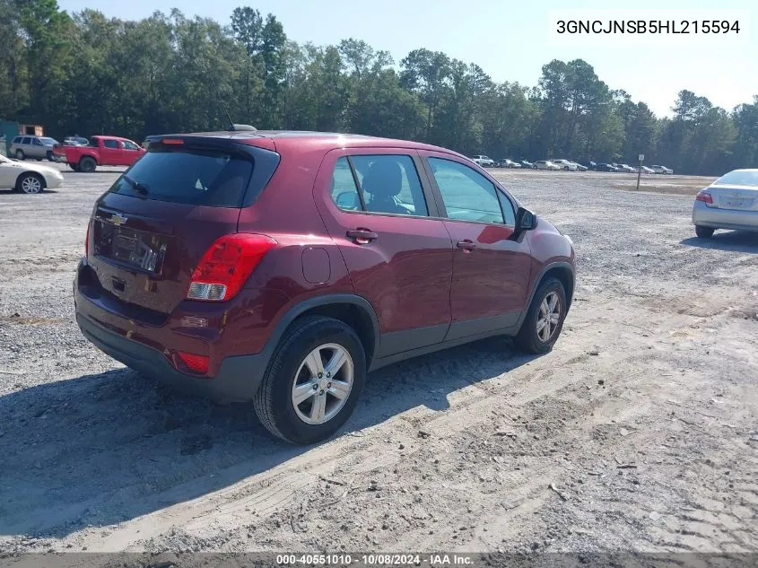 2017 Chevrolet Trax Ls VIN: 3GNCJNSB5HL215594 Lot: 40551010