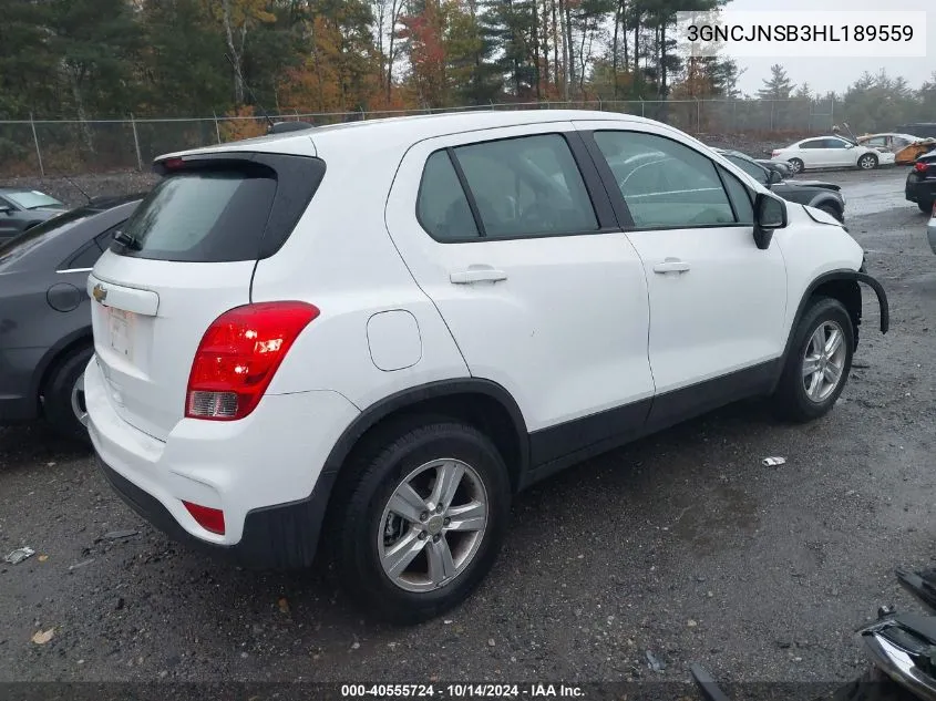 2017 Chevrolet Trax Ls VIN: 3GNCJNSB3HL189559 Lot: 40555724