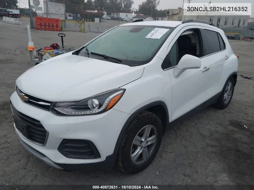 2017 Chevrolet Trax Lt VIN: 3GNCJLSB2HL216352 Lot: 40572631