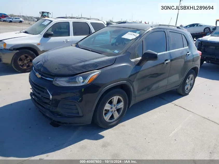 2017 Chevrolet Trax Lt VIN: 3GNCJLSBXHL289694 Lot: 40587603