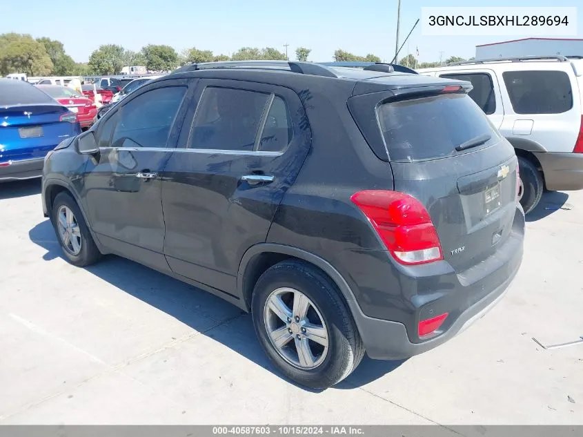 2017 Chevrolet Trax Lt VIN: 3GNCJLSBXHL289694 Lot: 40587603