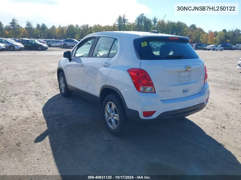 2017 Chevrolet Trax Ls VIN: 3GNCJNSB7HL250122 Lot: 40631120