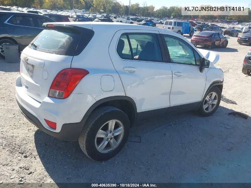 2017 Chevrolet Trax Ls VIN: KL7CJNSB2HB114181 Lot: 40635390