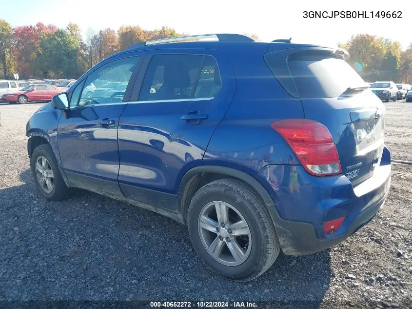 2017 Chevrolet Trax Lt VIN: 3GNCJPSB0HL149662 Lot: 40652272