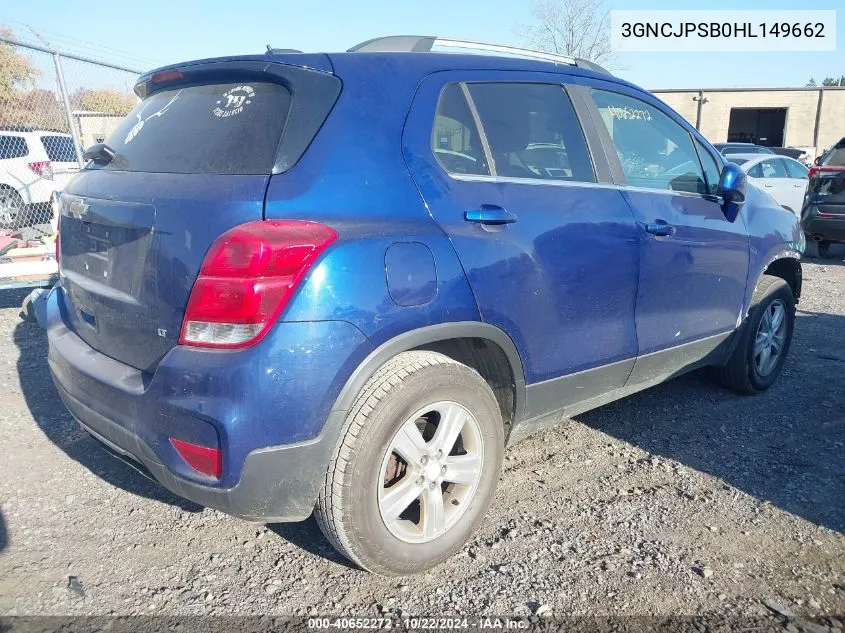 2017 Chevrolet Trax Lt VIN: 3GNCJPSB0HL149662 Lot: 40652272