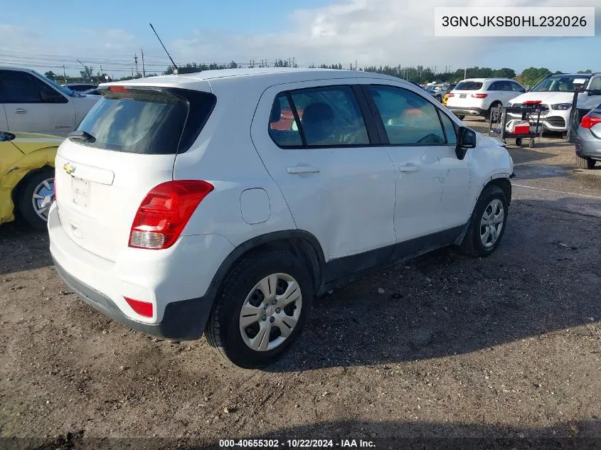 2017 Chevrolet Trax Ls VIN: 3GNCJKSB0HL232026 Lot: 40655302