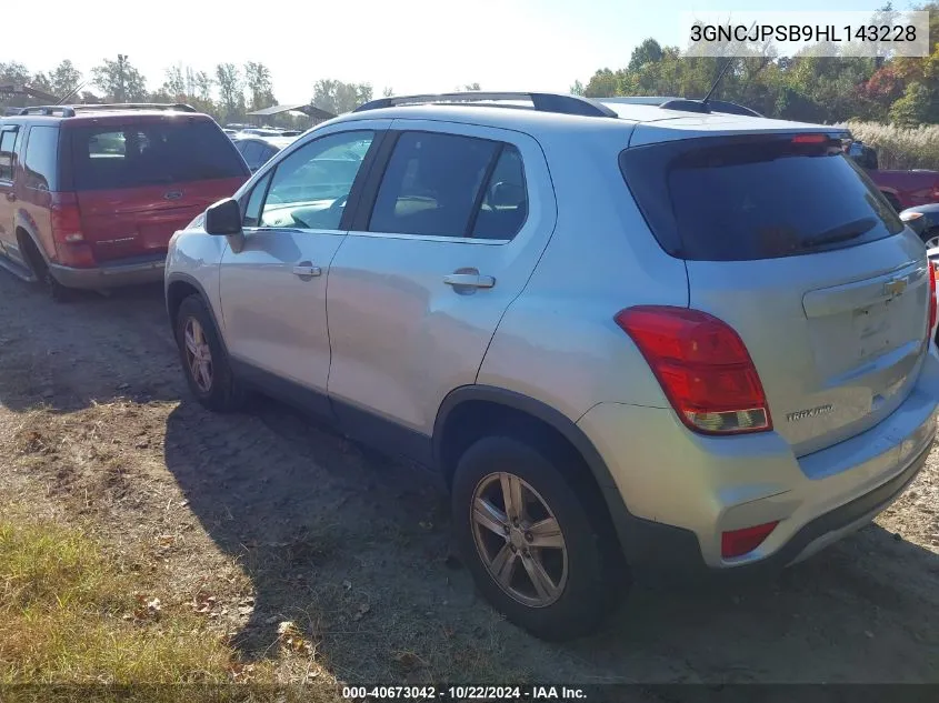 2017 Chevrolet Trax Lt VIN: 3GNCJPSB9HL143228 Lot: 40673042