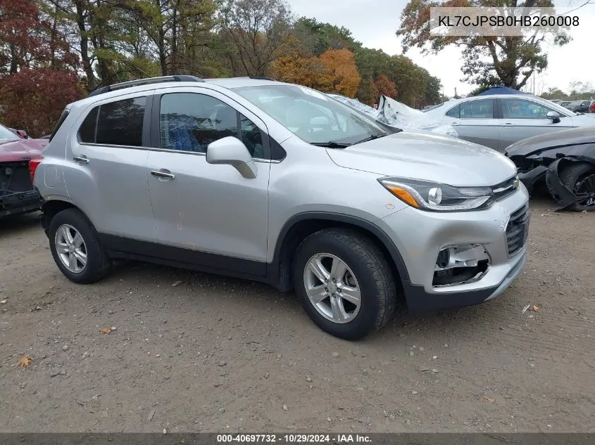 2017 Chevrolet Trax Lt VIN: KL7CJPSB0HB260008 Lot: 40697732