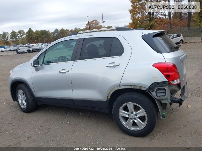 2017 Chevrolet Trax Lt VIN: KL7CJPSB0HB260008 Lot: 40697732