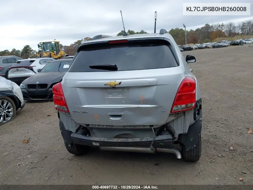 2017 Chevrolet Trax Lt VIN: KL7CJPSB0HB260008 Lot: 40697732