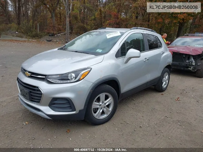 2017 Chevrolet Trax Lt VIN: KL7CJPSB0HB260008 Lot: 40697732