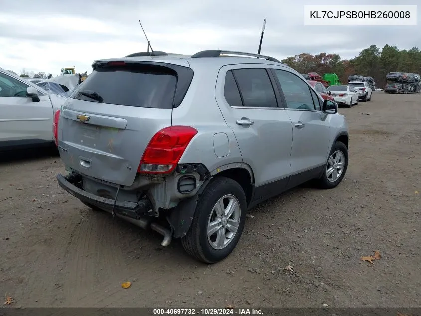 2017 Chevrolet Trax Lt VIN: KL7CJPSB0HB260008 Lot: 40697732