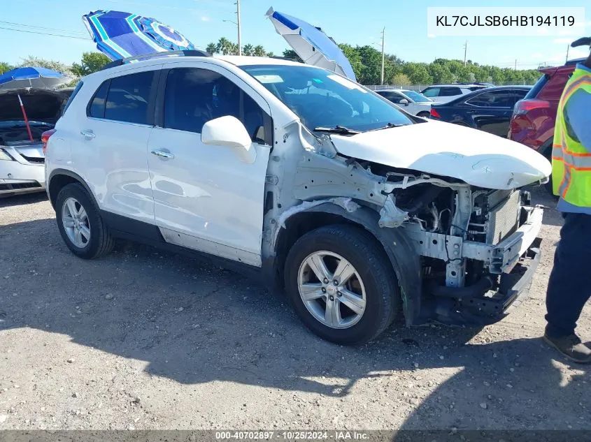 2017 Chevrolet Trax Lt VIN: KL7CJLSB6HB194119 Lot: 40702897