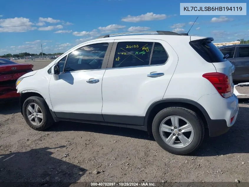 2017 Chevrolet Trax Lt VIN: KL7CJLSB6HB194119 Lot: 40702897