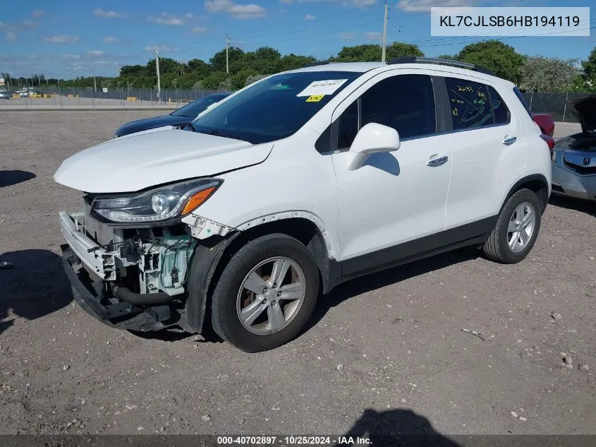 2017 Chevrolet Trax Lt VIN: KL7CJLSB6HB194119 Lot: 40702897