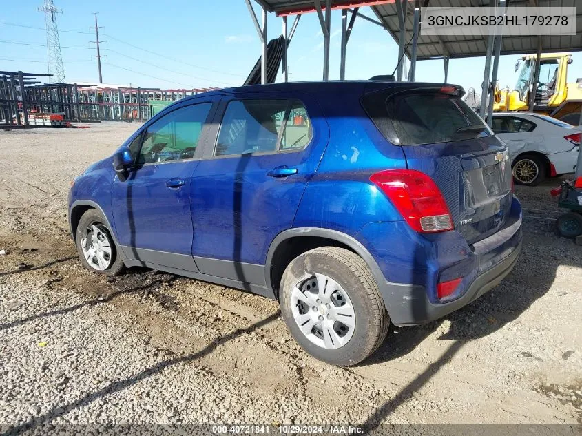 2017 Chevrolet Trax Ls VIN: 3GNCJKSB2HL179278 Lot: 40721841