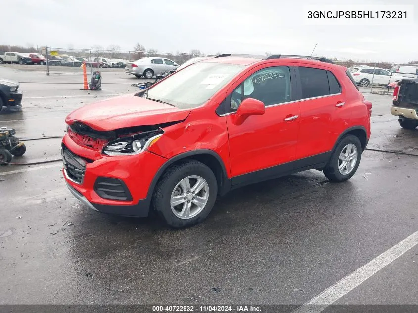 2017 Chevrolet Trax Lt VIN: 3GNCJPSB5HL173231 Lot: 40722832