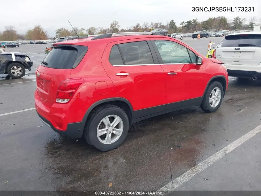 2017 Chevrolet Trax Lt VIN: 3GNCJPSB5HL173231 Lot: 40722832