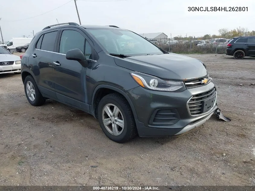 2017 Chevrolet Trax Lt VIN: 3GNCJLSB4HL262801 Lot: 40738219