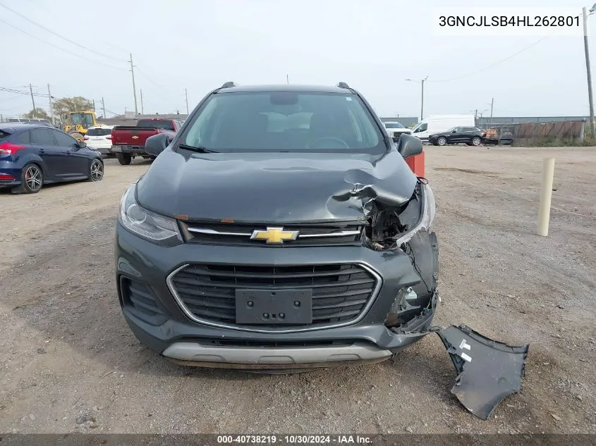 2017 Chevrolet Trax Lt VIN: 3GNCJLSB4HL262801 Lot: 40738219