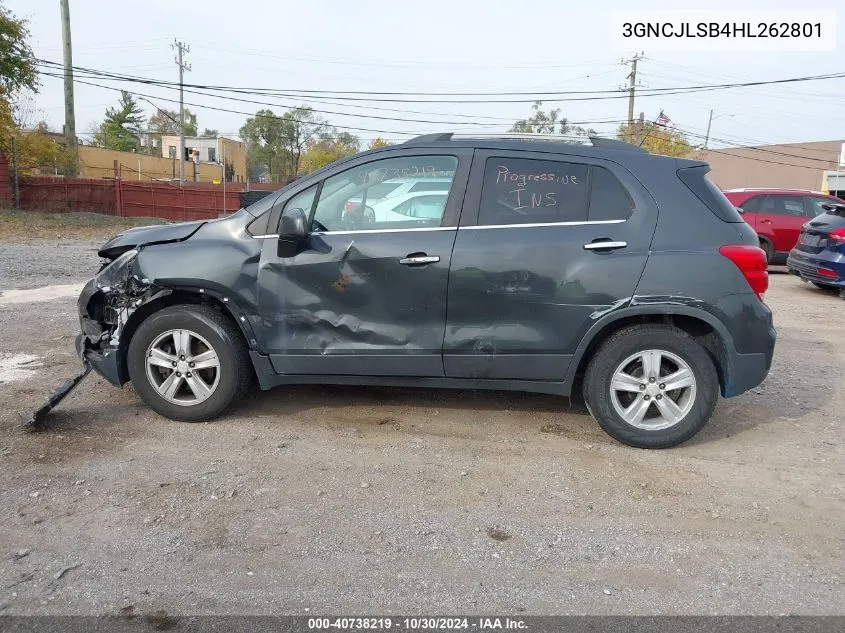 2017 Chevrolet Trax Lt VIN: 3GNCJLSB4HL262801 Lot: 40738219