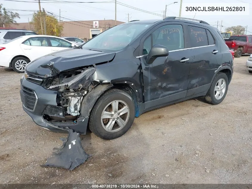 2017 Chevrolet Trax Lt VIN: 3GNCJLSB4HL262801 Lot: 40738219